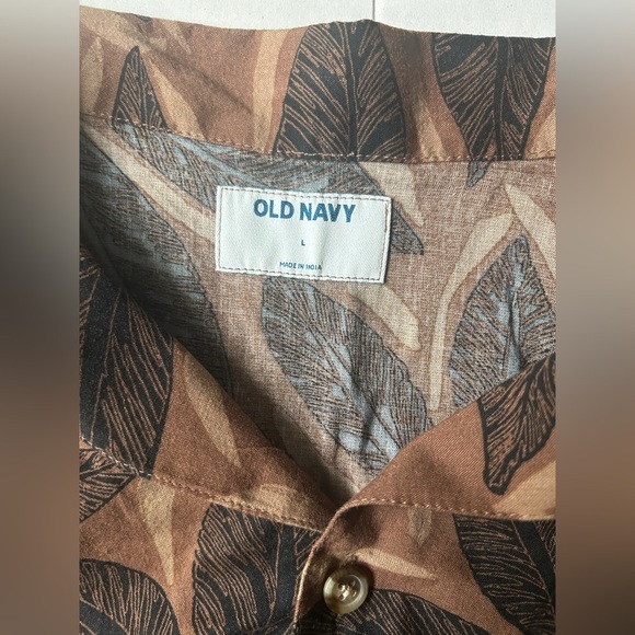 Men’s Shirt Short Sleeve Button Up Brown Leaf Print - Picture 3 of 6